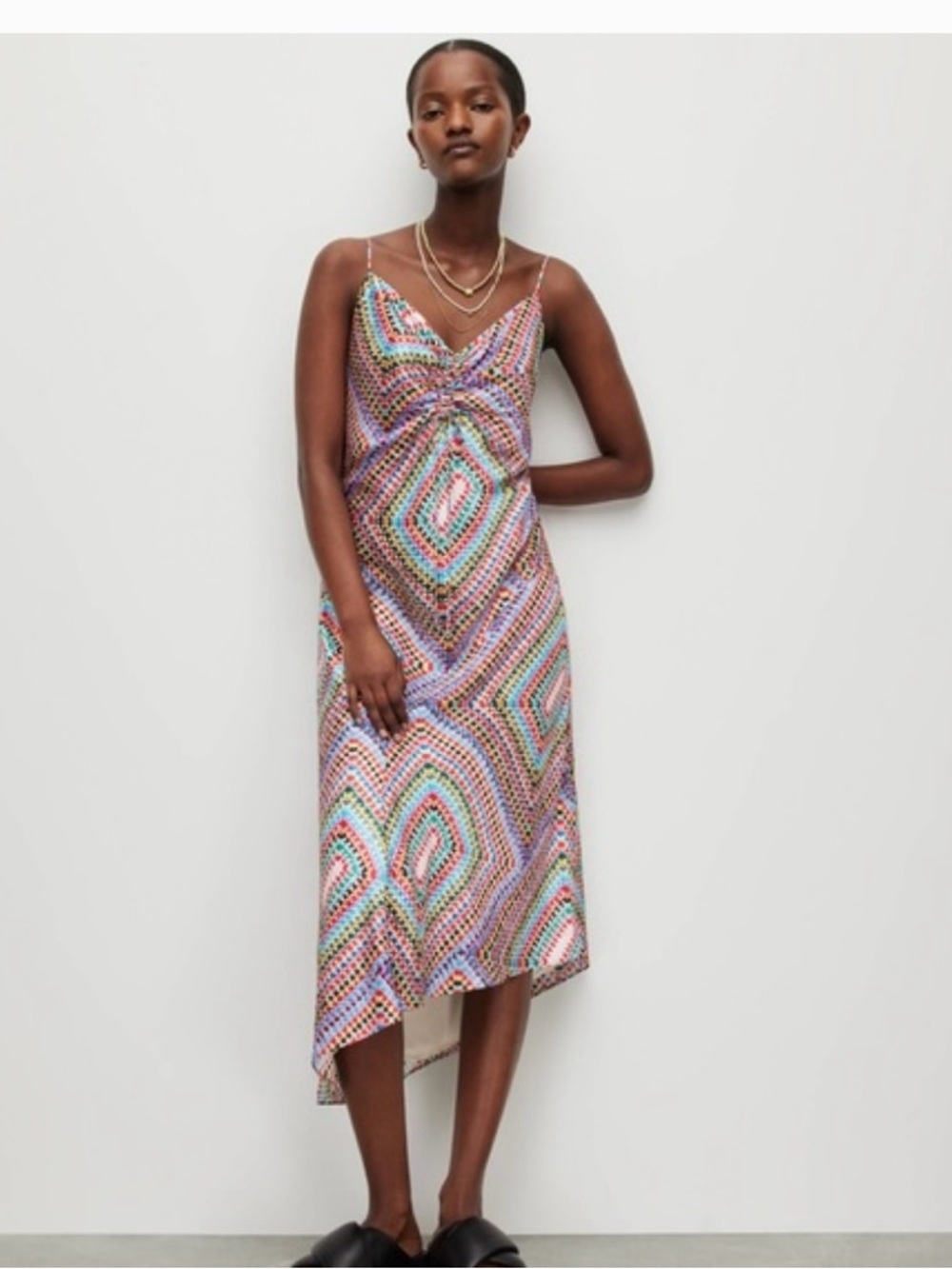 All Saints Multicolor Geometric Slip Midi Dress - Women's